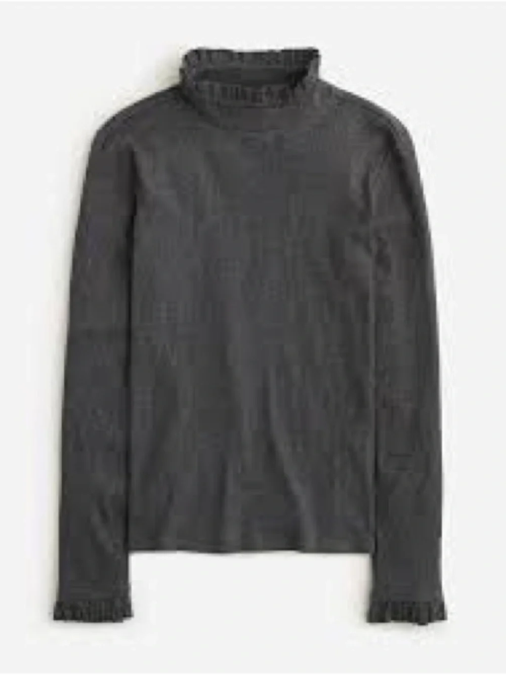 Dark gray J. Crew vintage rib ruffle mockneck shirt. Large. EUC.